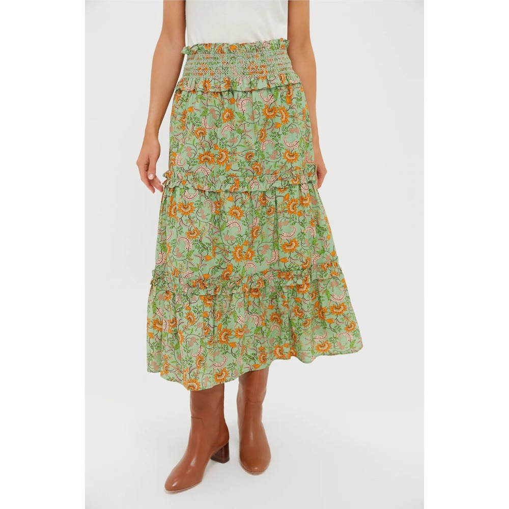 Hyacinth House Odette Midi Skirt Floral Paisley Tiered Smocked Small Cottagecore